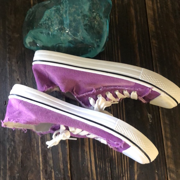 Women's Purple Low-top Canvas Casual Lace Up Sneakers Shoes Sz 9 Summer Beach - Picture 11 of 16